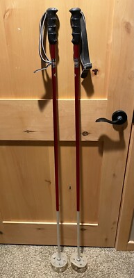 Kerma Startium vintage 54'' / 135 cm red Ski Poles leather buckle Strap Grips