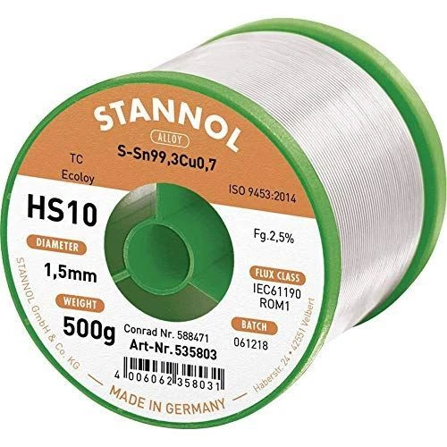 Löt Draht 1,5mm 500g Mit Flussmittel STANNOL 535770 Bleifrei - Bild 1 von 1
