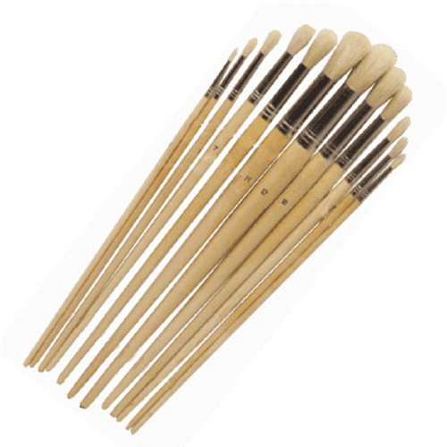 12pc ROUND TIP 13" LONG ARTIST PAINT BRUSH BRUSHES SET OIL/WATER BASE