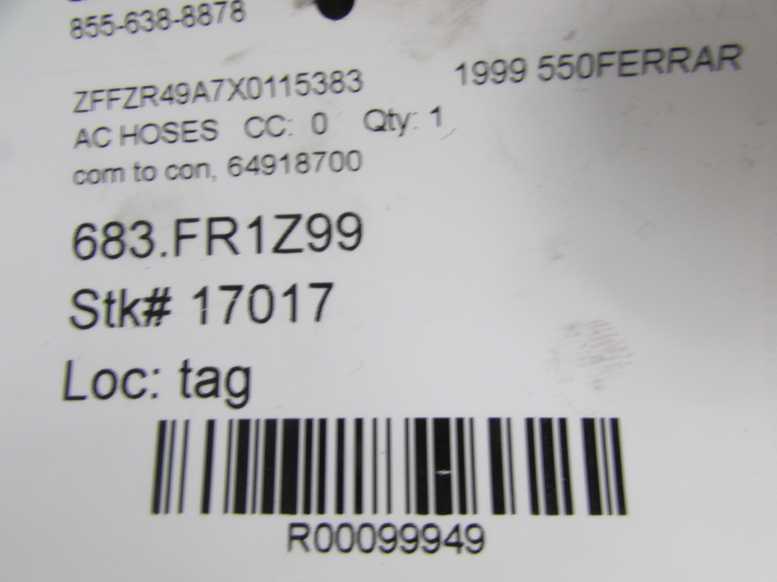 Ferrari 550, AC Condenser to Compressor Hose, P/N 64918700