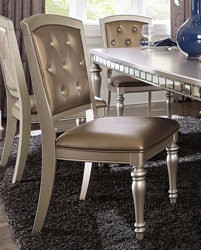 Traditional Silver Pearl Finish 7pcs Kitchen Dining Room Table & Chairs Set IC67 - Picture 3 of 3