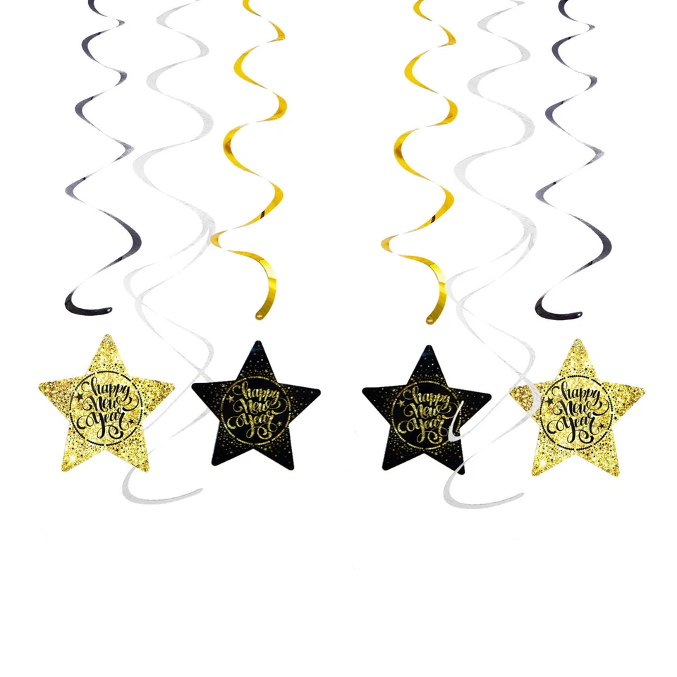 Happy New Year Spiral Girlande Set Sterne für Silvester Neujahr Party Feier Deko