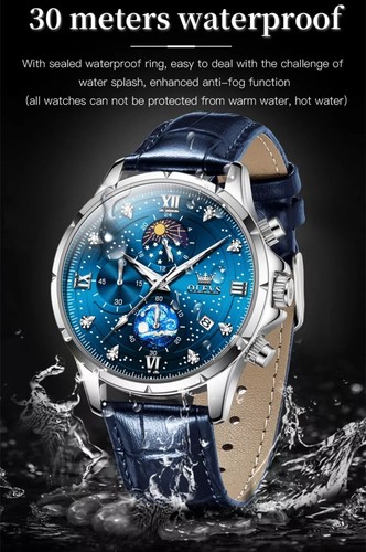 Orologio Impermeabile Quarzo Luminoso OLEVS Lusso Business Data Uomo Cinturino Pelle - Foto 5 di 24