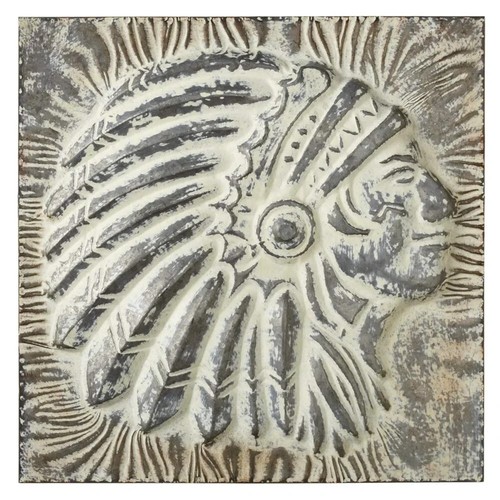 Rustic Embossed Chief Warrior Head Metal Wall Art Decor for Home or Cabin - Picture 4 of 4