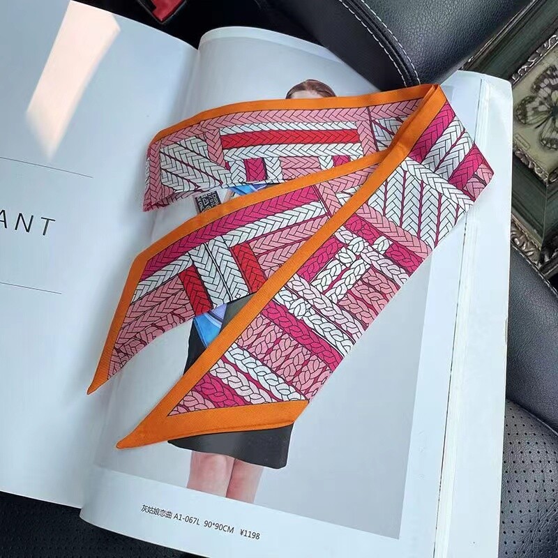 Pure Silk Scarf Ribbon Striped Headband Necktie 85x5cm Fashion Accessory  