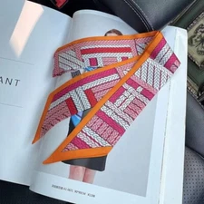 Pure Silk Scarf Ribbon Stripes Print Fashion Slim Head Band Necktie 85x5cm