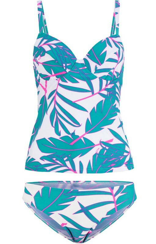 Hilor Damen Tankini Mit Bügel – Gerüscht, Schlankmachend, Bauchkontrolle, Aus Polyamid/Spandex, Blau/Koralle