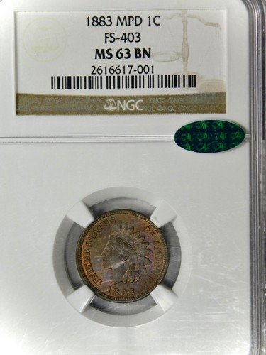 🪲CAC🪲🤎❤️🔥😱😎😍 NGC FS403 “1 in neck”MS63 BN 1883 INDIAN HEAD CENT - Picture 3 of 3