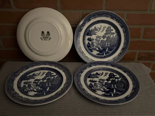 4 Vintage Churchill Staffordshire Blue Willow 10.25 inches  # 1854