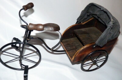 Vintage 9'' Tall DOLL PEDICAB Bicycle Wood & Iron Bicycle