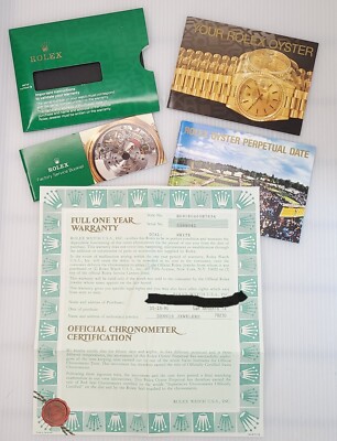 1990s Rolex 6916 Warranty Certificate & Booklets (Buyer's Name On Cert) No Watch