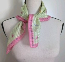 Vintage Silk blend Light Green With Flowers Butterfly Bugs design Scarf 22"x22"