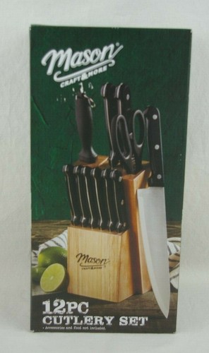Mason Craft & More 12 Piece Cutlery Set Knife Block- Acacia Wood Stainless Steel - Picture 10 of 12