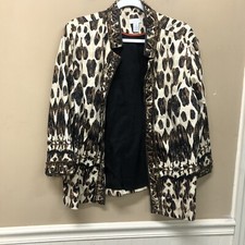 Chicos Animal Print Brown Jacket With Beading Detail Size 3 XL/16 