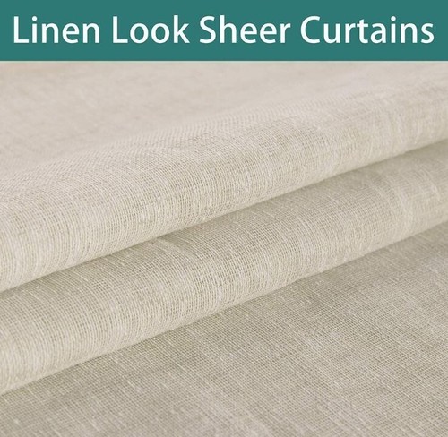 SET OF 2! Waterproof Indoor Outdoor Patio Curtains Drapes, SHEER LINEN 52 x 120 - Picture 2 of 5