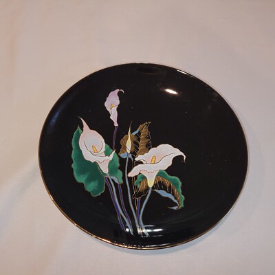 Toyo Yamaji Japan Porcelain 8'' Plate Hand Painted Calla Lily w/Gold Rim Vintage