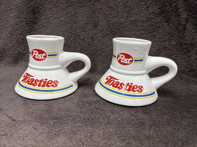 Vintage Post Toasties Cereal Box Mugs Set of 2   Retro Advertising Ceramic Cups