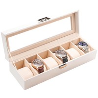 Herren Uhrenbox Uhrenkasten Glasdeckel Uhrenaufbewahrung Pu-Leder 6 FäCher