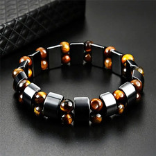 Natural Tiger Eye Hematite Black Obsidian Triple Protection Beaded Men Bracelet