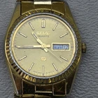 Vintage Seiko Quartz Day Date Gold Tone Watch Fluted Bezel Japan Needs Battery