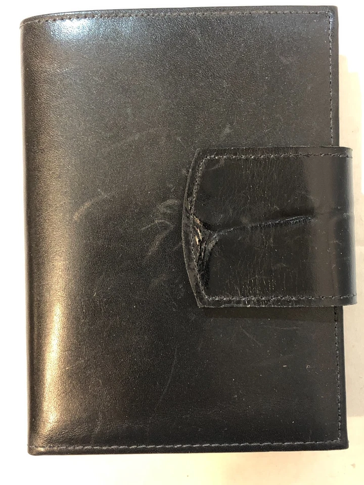 Cartera de mujer Princess Gardner de cuero negro con lengüeta plegable con broche de beso monedero Foto 3 de 4