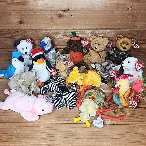 TY Beanie Baby Bear Lot Of 16 Assorted Vintage Bears And Animals L7