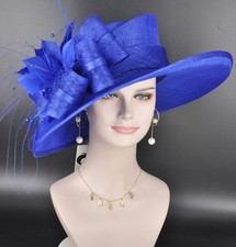 Royal Blue Wide Brim Kentucky Derby Hat, Royal Ascot Hat, Tea Wedding Party Hat