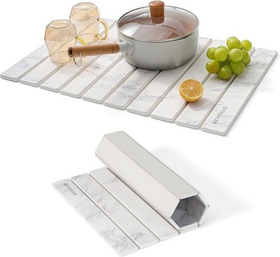 Large Stone Drying Mat for Kitchen Counter - 24x16 Quick Drying Collapsible Dish
