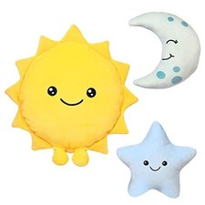 Sun Plush Toy 12 inch, Set of 3, 7 inch Stuffed Star and Moon, Cute Plushies