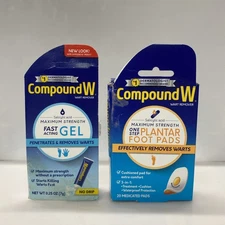 Compound W Fast Acting Gel Wart Remover + One Step Plantar Foot Pad -EXP 10/26