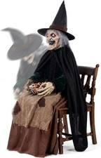 4.6 FT Animated Wicked Witch w/LED Glowing Eyes Halloween Animatronic Prop
