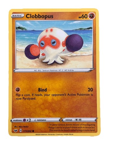 New: 2020 Pokémon TCG Clobbopus 111 Swsh01: Sword & Shield Regular Common
