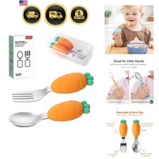 Baby Fork and Spoon Set with Carry Case Baby Training Utensils Self Feeding T...