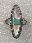 Vintage Southwest Sterling Silver Inlay MOP Turquoise Ring Size 7.5 Signed RP