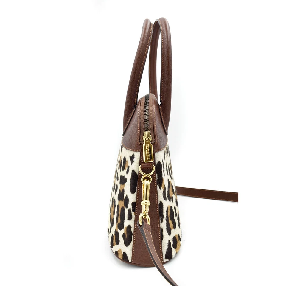Escada 棕色/奶油色豹纹小牛毛/皮革托特包/单肩包/手提包 — 第 2/4 张图片