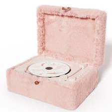 Plush Fuzzy Pink CD Player with Bluetooth, Remote Control