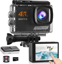 4K60FPS Action Camera Touchscreen 40M Waterproof Underwater Camera w/64G SD Card