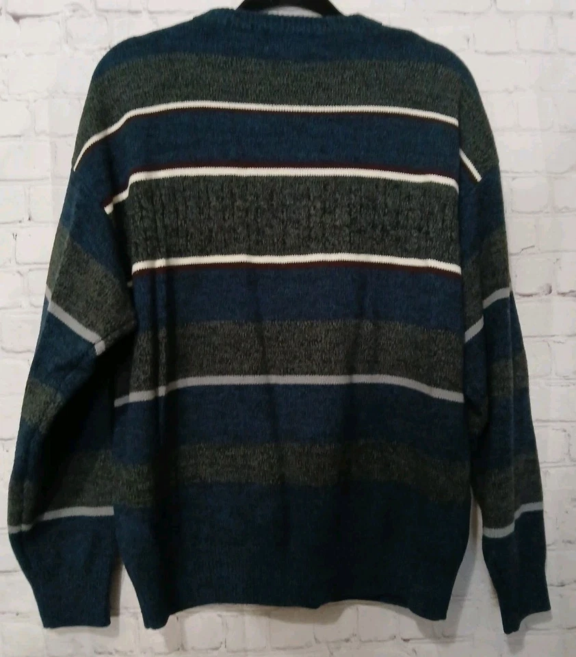 Винтажный 90-х David Taylor свитер мужской размер большой в полоску длинным рукавом вязаный пуловер - Изображение 2 из 4