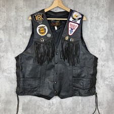 Vintage Biker Leather Vest With Harley Pins Men s XL