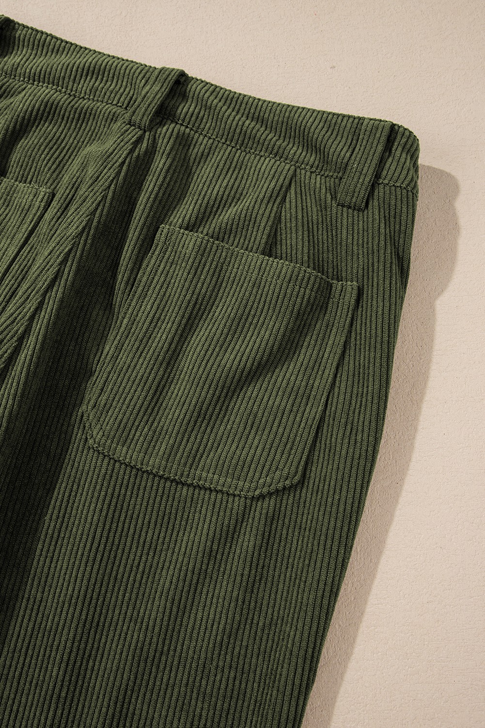 Women’s Green Soft Corduroy Trousers High Waist Straight Leg Square Pockets L image 8