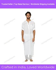 Mens Kurta White Color Indian Top Shirt Solid Kurta Mens Wear Cotton Kurta
