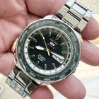 Vintage SEIKO 5 Sports Automatic Watch NH36A World Time Black Day Date GMT RUNS!