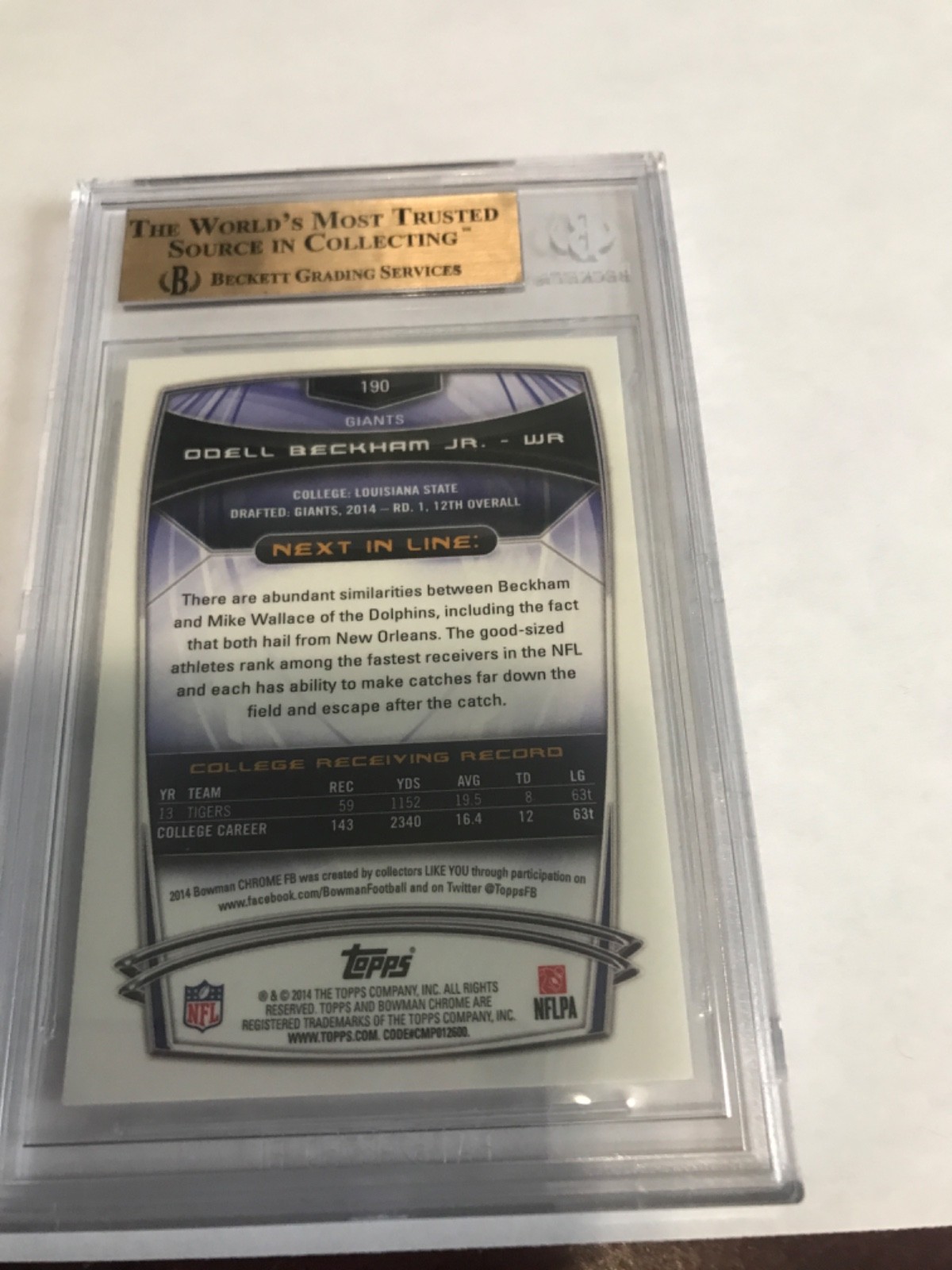 2014 Bowman Chrome Odell Beckham Jr Facing Side Rookie RC Mint (Beckett 9.5) view 2