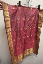 Women  s Silk Maroon  Gold Indian banarsi scarf/shawl Fringed Border