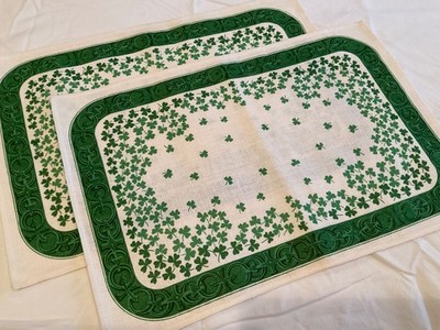 Irish Linen Placemats 2, St Paddy's Day Shamrock Clover Celtic Knot Made Ireland