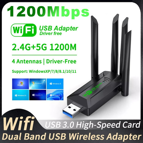 1200Mbps Wifi USB Adapter Dual Band 2.4G + 5Ghz Wi-Fi Dongle 4 Antenna 802.11 AC - 第 7/9 張圖片