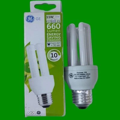 1x 11W (=55W) GE Basse Energie Cfl Bâton Ampoule 2700K Es E27 Vis Edison Lampe - Photo 1/3