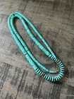 VINTAGE NAVAJO NATIVE AMERICAN GRADUATED BEAD DISC TURQUOISE STERLING NECKLACE — photo 2
