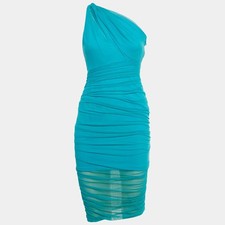 Versace Blue Tulle Ruche OneShoulder Midi Dress S
