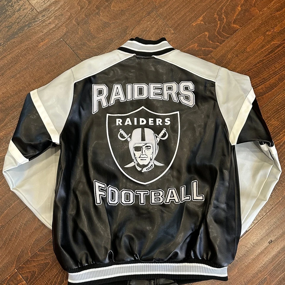 复古 Oakland Raiders GIII 皮革夹克成人特大号全拉链 AFC 90 年代 — 第 2/3 张图片